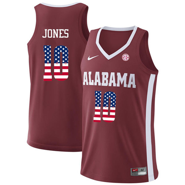 Men #10 Herbert Jones Alabama Crimson Tide USA Flag Fashion College Basketball Jerseys-Crimson